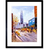 Artery8 Wall Art Print New York Cityscape Painting Art Framed 9x7 inch in Black | Size: W7" x H9"