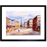 Artery8 Wall Art Print European Cityscape Painting Art Framed 9x7 inch in Black | Size: W7" x H9"