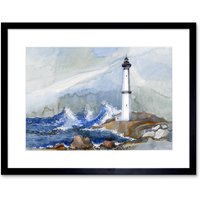 Artery8 Wall Art Print Lighthouse Nautical Painting Art Framed 9x7 inch in Black | Size: W7" x H9"
