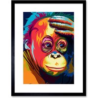 Artery8 Wall Art Print Orangutan Colourful Art Framed 9x7 inch in Black | Size: W7" x H9"