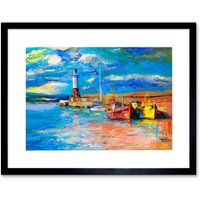 Artery8 Wall Art Print Boats Tide Out Painting Art Framed 9x7 inch in Black | Size: W7" x H9"
