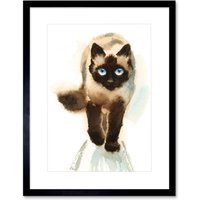 Artery8 Wall Art Print Cat Ragdoll Walking Watercolour Art Framed 9x7 inch in Black | Size: W7" x H9"