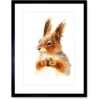 Artery8 Wall Art Print Squirrel Watercolour with Nut Art Framed 9x7 inch in Black | Size: W7" x H9"