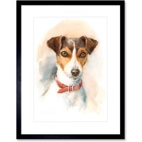 Artery8 Wall Art Print Dog Jack Russell Watercolour Art Framed 9x7 inch in Black | Size: W7" x H9"