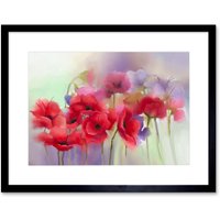 Artery8 Wall Art Print Flowers Dreamy Poppies Art Framed 9x7 inch in Black | Size: W7" x H9"