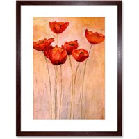 Artery8 Wall Art Print Flower Red Poppies Painting Art Framed 9x7 inch in Brown | Size: W7" x H9"