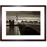 Artery8 Wall Art Print Sepia London Big Ben Art Framed 9x7 inch in Brown | Size: W7" x H9"