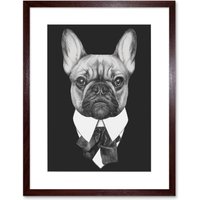 Artery8 Wall Art Print Bow Tie French Bulldog Drawing Art Framed 9x7 inch in Brown | Size: W7" x H9"