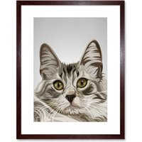 Artery8 Wall Art Print Cat Grey Art Framed 9x7 inch in Brown | Size: W7" x H9"