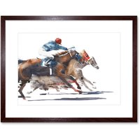 Artery8 Wall Art Print Racing Horses with Jockey Art Framed 9x7 inch in Brown | Size: W7" x H9"