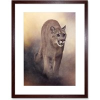 Artery8 Wall Art Print Mountain Lion Cougar Art Framed 9x7 inch in Brown | Size: W7" x H9"
