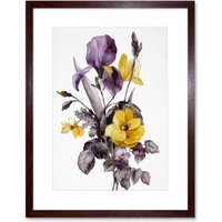 Artery8 Wall Art Print Flowers Purple Yellow Art Framed 9x7 inch in Brown | Size: W7" x H9"