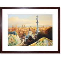 Artery8 Wall Art Print Park Guell Painting Barcelona Art Framed 9x7 inch in Brown | Size: W7" x H9"