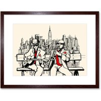 Artery8 Wall Art Print Musicians Jazz Men New York Art Framed 9x7 inch in Brown | Size: W7" x H9"