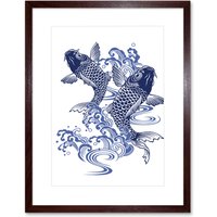 Artery8 Wall Art Print Japan Koi Carp Art Framed 9x7 inch in Brown | Size: W7" x H9"