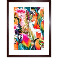 Artery8 Wall Art Print Bird Pattern Painting Art Framed 9x7 inch in Brown | Size: W7" x H9"