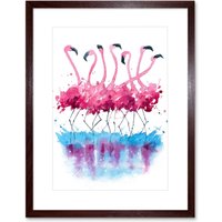 Artery8 Wall Art Print Flamingos Dancing Watercolour Art Framed 9x7 inch in Brown | Size: W7" x H9"