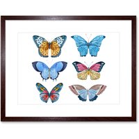 Artery8 Wall Art Print Butterflies Vector Watercolour Art Framed 9x7 inch in Brown | Size: W7" x H9"