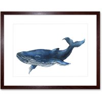 Artery8 Wall Art Print Blue Whale Watercolour Art Framed 9x7 inch in Brown | Size: W7" x H9"