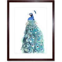 Artery8 Wall Art Print Bird Peacock Watercolour Art Framed 9x7 inch in Brown | Size: W7" x H9"