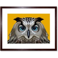 Artery8 Wall Art Print Owl On Orange Art Framed 9x7 inch in Brown | Size: W7" x H9"