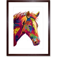 Artery8 Wall Art Print Horse Swirly Colourful Art Framed 9x7 inch in Brown | Size: W7" x H9"