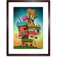 Artery8 Wall Art Print Treehouse Cute Art Framed 9x7 inch in Brown | Size: W7" x H9"