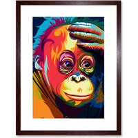 Artery8 Wall Art Print Orangutan Colourful Art Framed 9x7 inch in Brown | Size: W7" x H9"