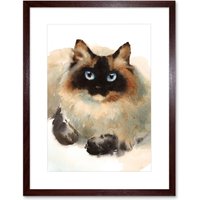 Artery8 Wall Art Print Cat Ragdoll Face Watercolour Art Framed 9x7 inch in Brown | Size: W7" x H9"