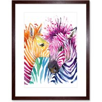 Artery8 Wall Art Print Rainbow Zebra Painting Art Framed 9x7 inch in Brown | Size: W7" x H9"