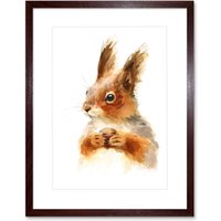 Artery8 Wall Art Print Squirrel Watercolour with Nut Art Framed 9x7 inch in Brown | Size: W7" x H9"