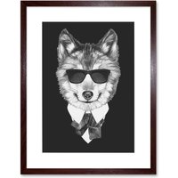 Artery8 Wall Art Print Bow Tie Wolf with Sunglasses Art Framed 9x7 inch in Brown | Size: W7" x H9"