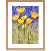 Artery8 Wall Art Print Flower Yellow Tulips Art Framed 9x7 inch in Beige | Size: W7" x H9"