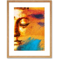 Artery8 Wall Art Print Buddha Face Gold Collage Art Framed 9x7 inch in Beige | Size: W7" x H9"