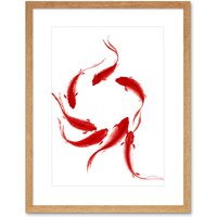 Artery8 Wall Art Print Koi Fish Painting Art Framed 9x7 inch in Beige | Size: W7" x H9"