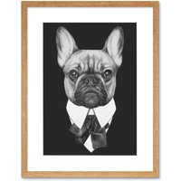 Artery8 Wall Art Print Bow Tie French Bulldog Drawing Art Framed 9x7 inch in Beige | Size: W7" x H9"