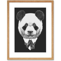 Artery8 Wall Art Print Bow Tie Panda Bear Drawing Art Framed 9x7 inch in Beige | Size: W7" x H9"