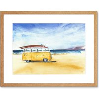 Artery8 Wall Art Print Van Surfing Trip Painting Art Framed 9x7 inch in Beige | Size: W7" x H9"