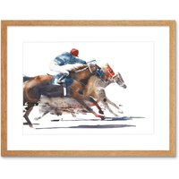 Artery8 Wall Art Print Racing Horses with Jockey Art Framed 9x7 inch in Beige | Size: W7" x H9"