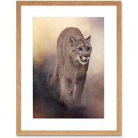 Artery8 Wall Art Print Mountain Lion Cougar Art Framed 9x7 inch in Beige | Size: W7" x H9"