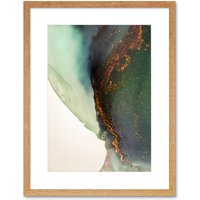 Artery8 Wall Art Print Abstract Paint with Gold Green Art Framed 9x7 inch in Beige | Size: W7" x H9"