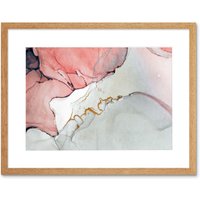 Artery8 Wall Art Print Abstract Paint with Pink Grey Art Framed 9x7 inch in Beige | Size: W7" x H9"