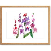 Artery8 Wall Art Print Flower Orchid Watercolour Art Framed 9x7 inch in Beige | Size: W7" x H9"