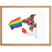 Artery8 Wall Art Print Jack Russell Gay Pride Art Framed 9x7 inch in Beige | Size: W7" x H9"