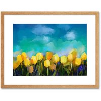 Artery8 Wall Art Print Flower Yellow Tulips Painting Art Framed 9x7 inch in Beige | Size: W7" x H9"