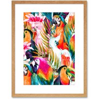 Artery8 Wall Art Print Bird Pattern Painting Art Framed 9x7 inch in Beige | Size: W7" x H9"