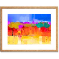 Artery8 Wall Art Print Abstract Landscape with Trees Art Framed 9x7 inch in Beige | Size: W7" x H9"