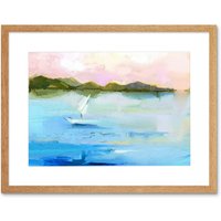 Artery8 Wall Art Print Abstract Seascape with Boat Art Framed 9x7 inch in Beige | Size: W7" x H9"