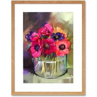 Artery8 Wall Art Print Flowers Bouquet Anemones Art Framed 9x7 inch in Beige | Size: W7" x H9"
