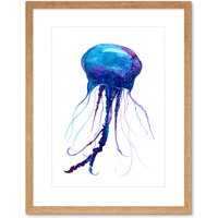 Artery8 Wall Art Print Jellyfish Watercolour Painting Art Framed 9x7 inch in Beige | Size: W7" x H9"